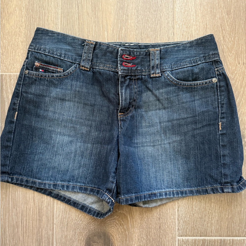 Women’s Blue low rise Tommy Hilfiger Denim Shorts with red stitching